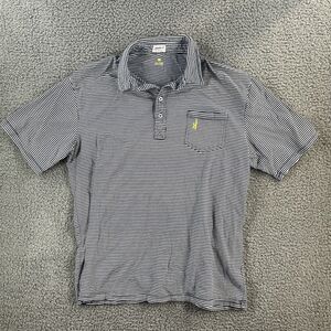 Johnnie-O Polo Shirt Men Large L White Navy Striped Short Sleeve Casual Stretch